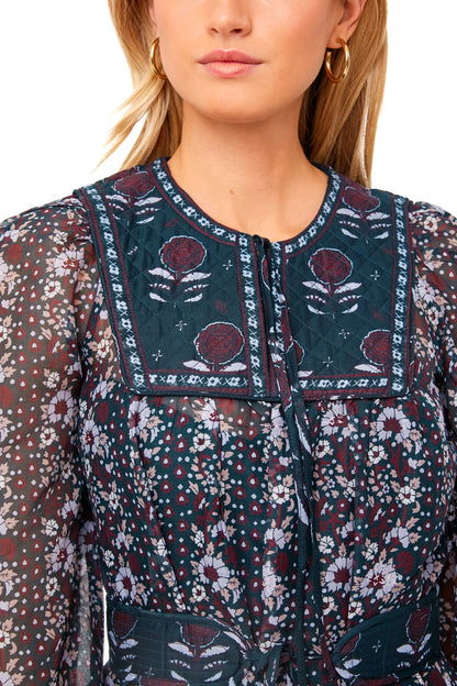 Berry Nadine Border Long Sleeve Tiered Dress