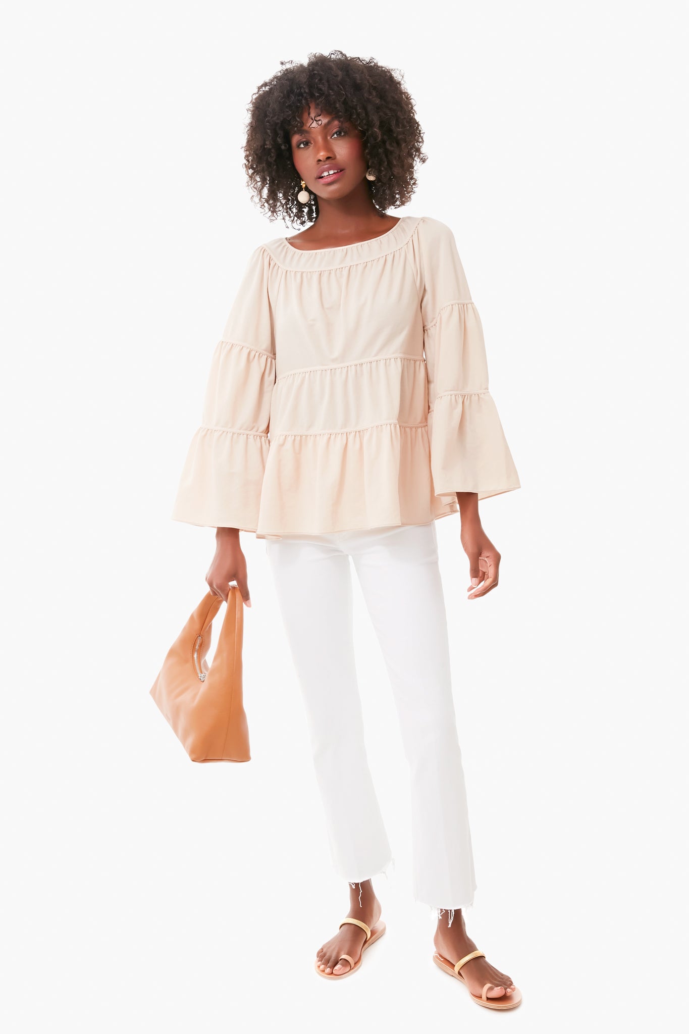 Marzipan Pique Shirred Top