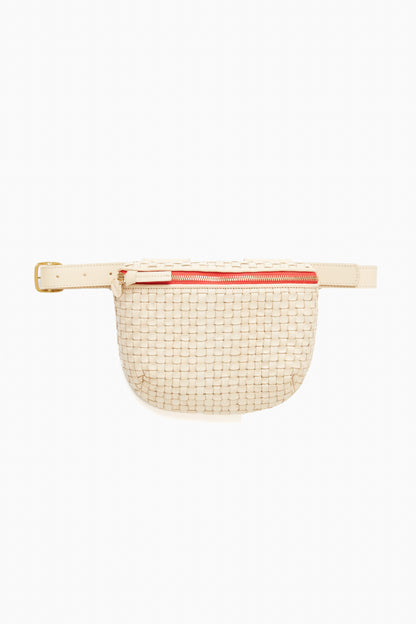 Cream Woven Checker Fanny Pack