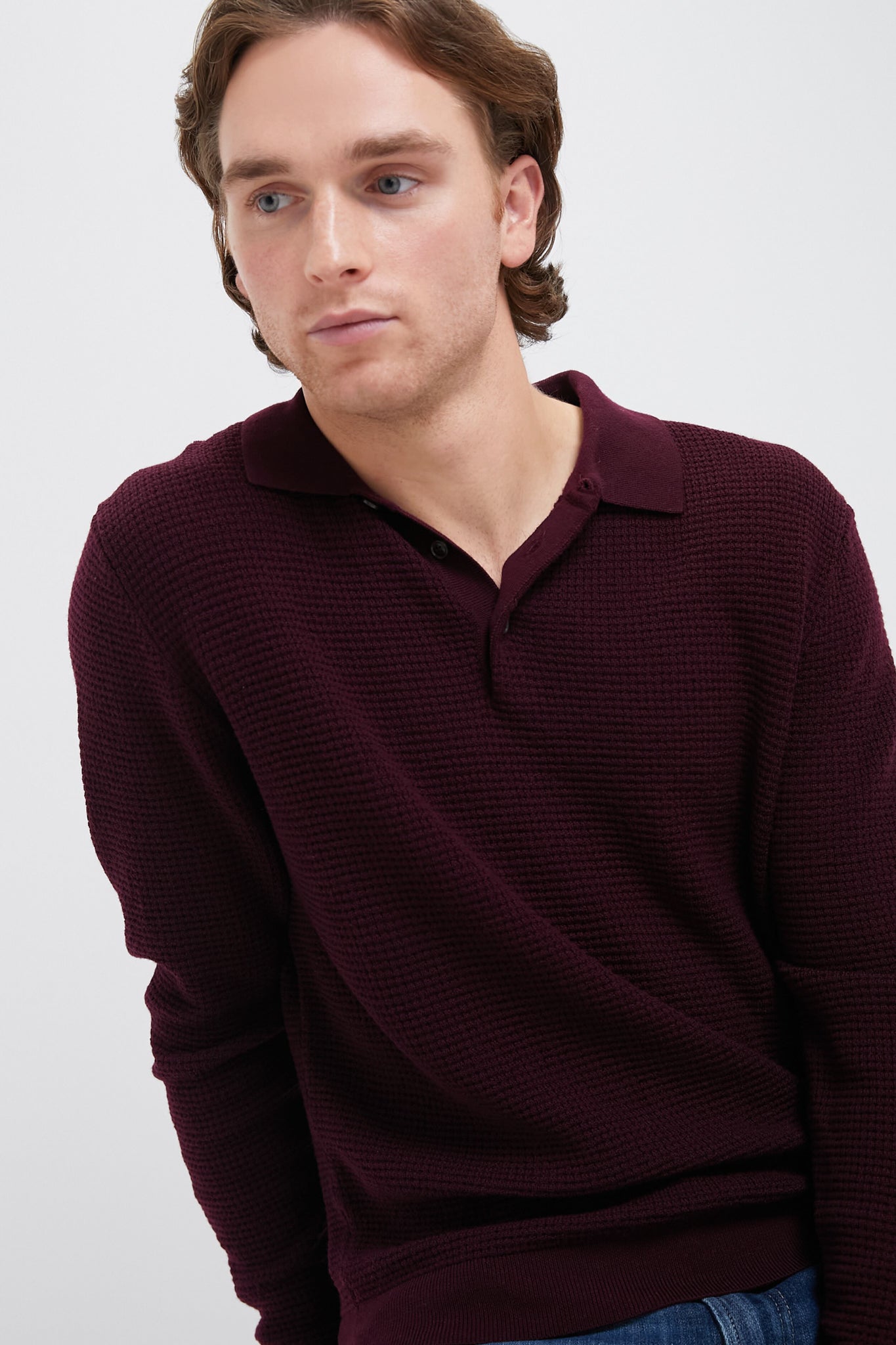 Burgundy Merino Waffle Polo