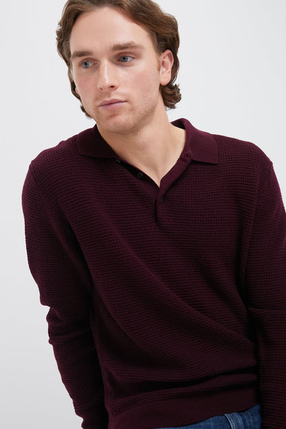 Burgundy Merino Waffle Polo
