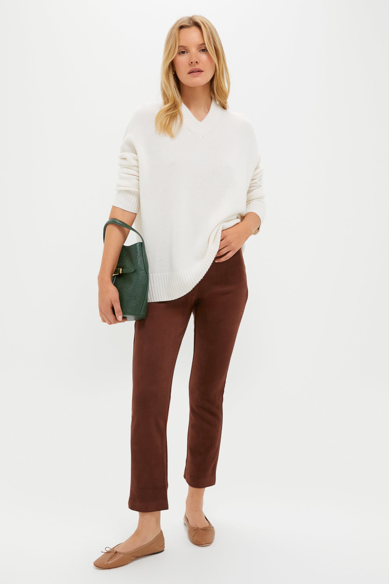 Ivory Cashmere Cassie V-Neck Cashmere Sweater