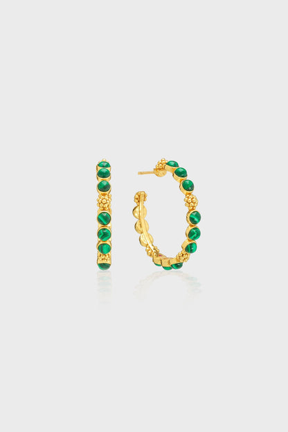 Berry Gem Medium Hoop Earrings - Malachite