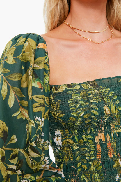 Botanical Birds Emerald Jazzy Dress