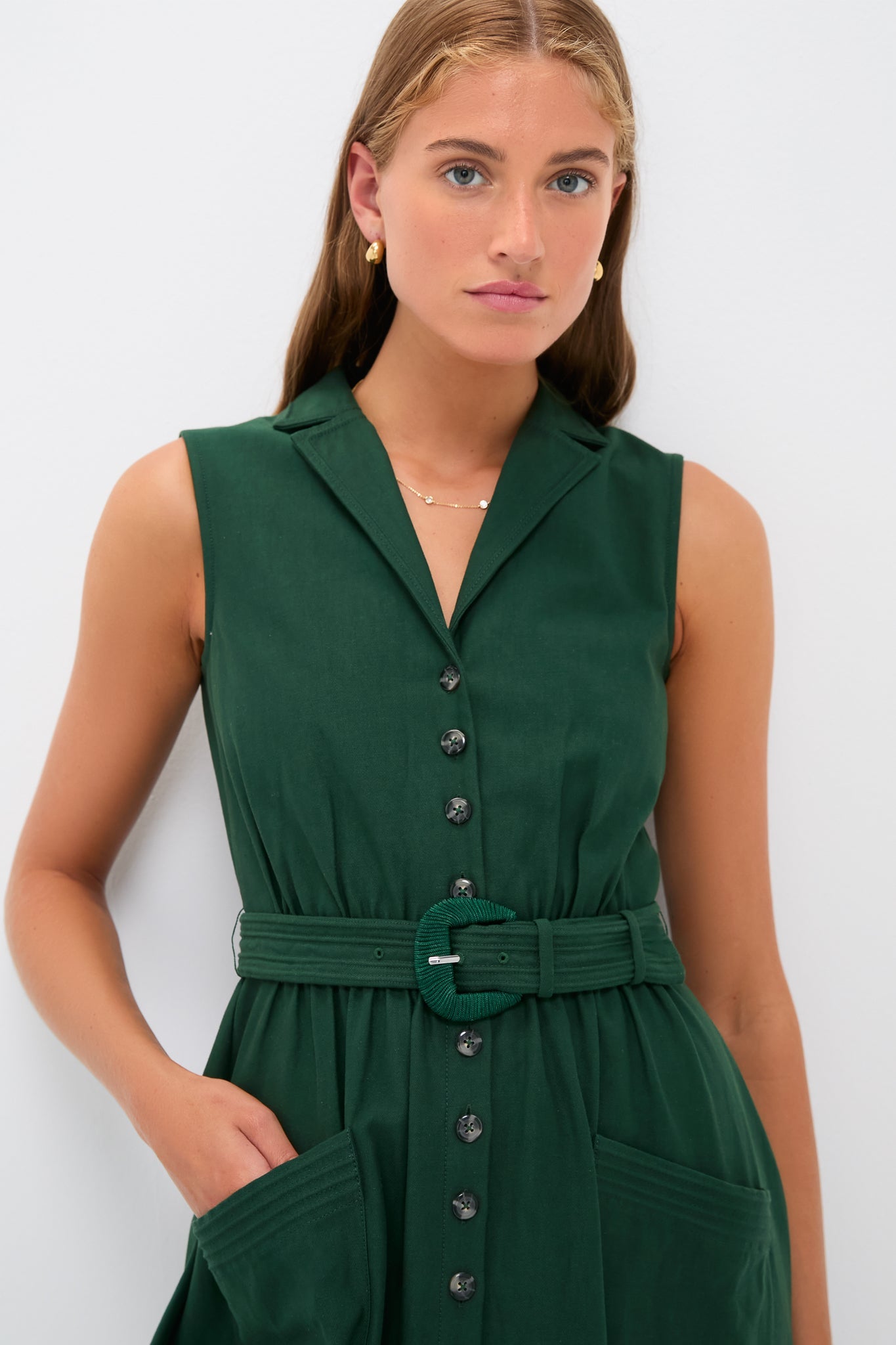 Pine Green Embroidered Kirat Midi Dress