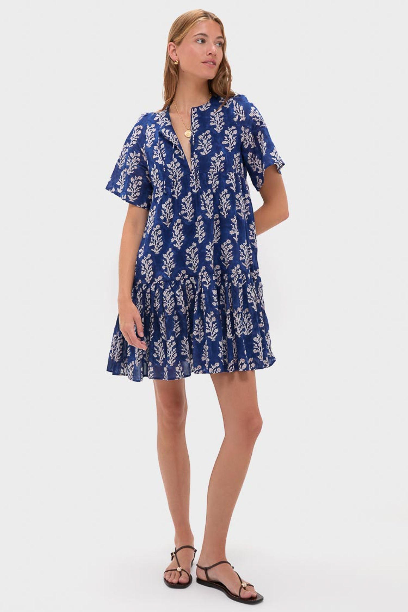 Pressed Flowers Blue Organic Isla Dress