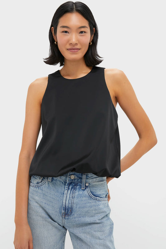 Black Satin Ramona Bubble Hem Top