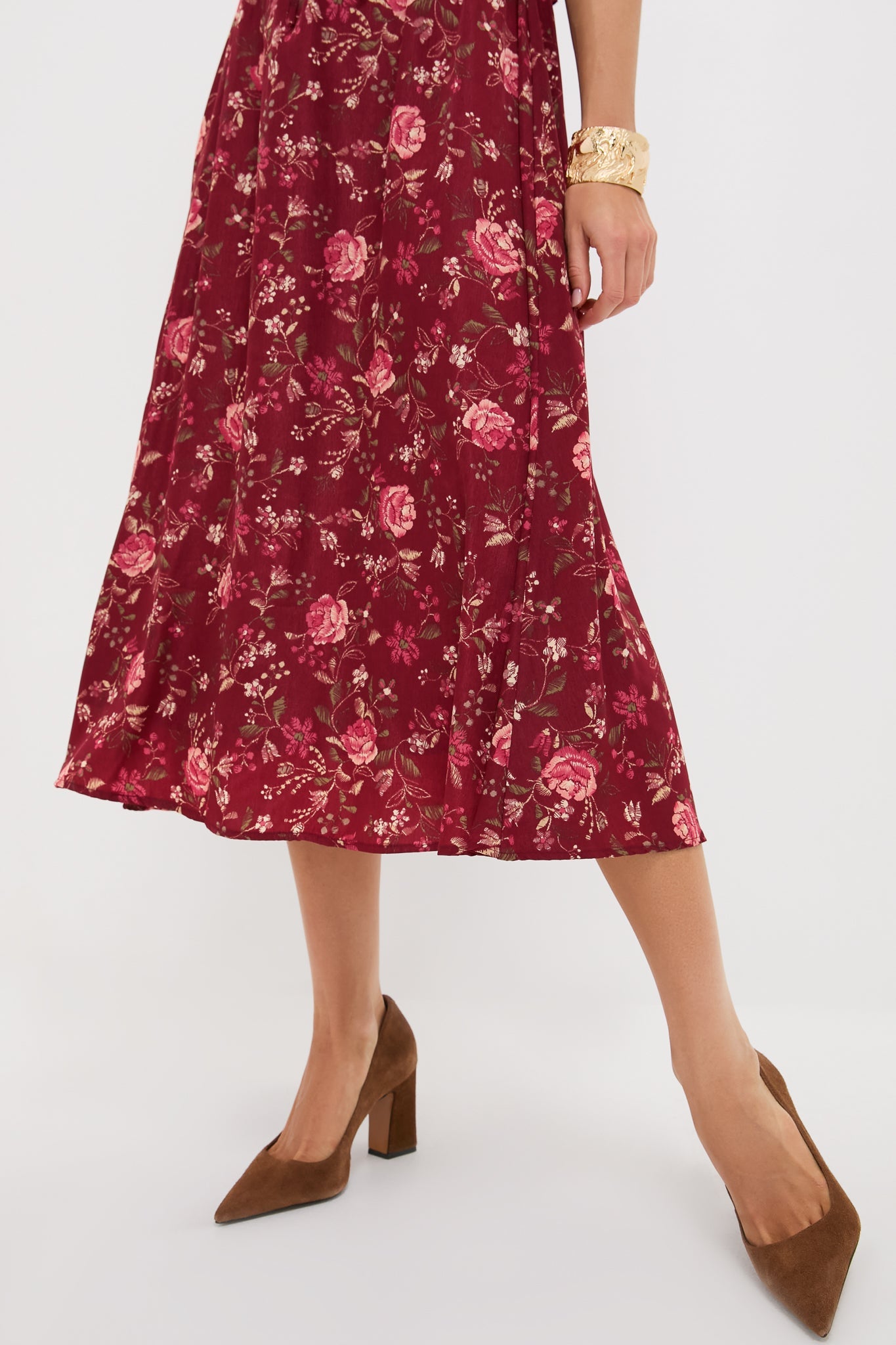 Oxblood Multi Floral Midi Dress