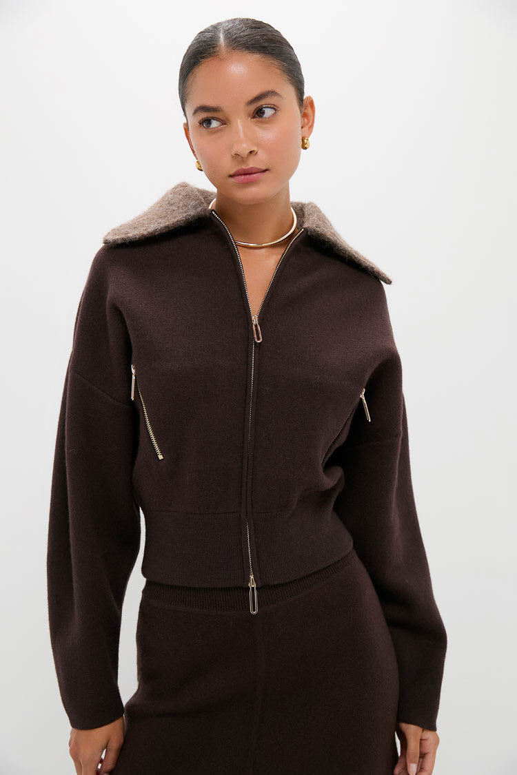 Chocolate Dakota Boiled Wool Bomber Coat