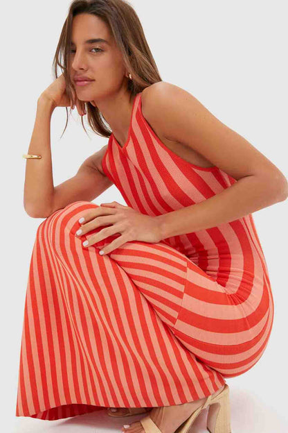 Peachy Keen and Rust Striped Pretra Maxi Dress