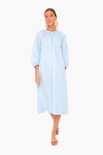 Awning Stripe Shirred Neck Pitched Dress