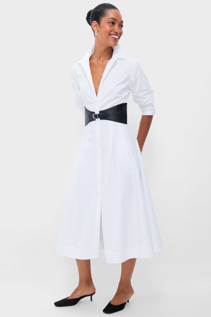 White Olson Belted Midi Dress
