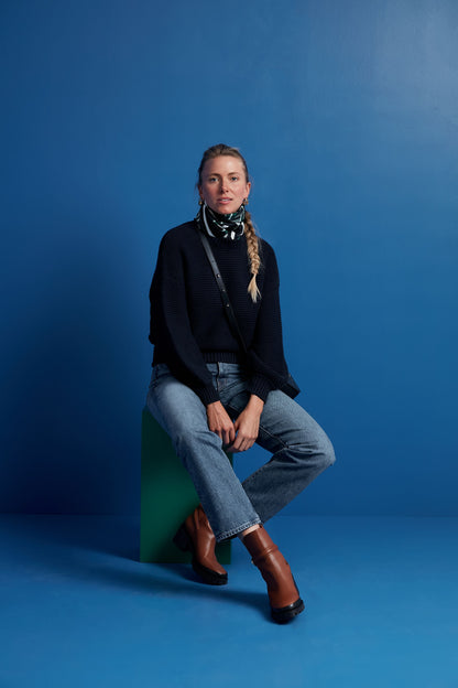 Dark Navy Button Back Crewneck Sweater