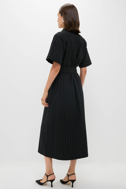 Black Windowpane Seersucker Zacara Dress