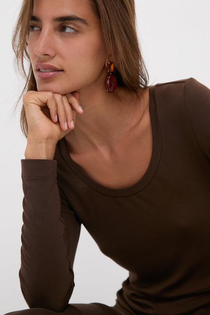 Chocolate Brown Long Sleeve Sara Maxi Dress