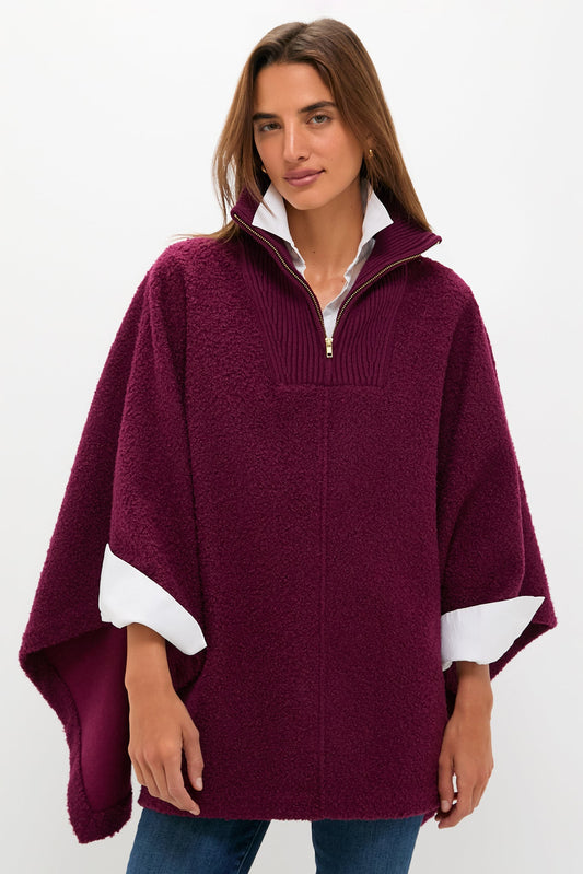 Oxblood Boucle High-Neck Poncho