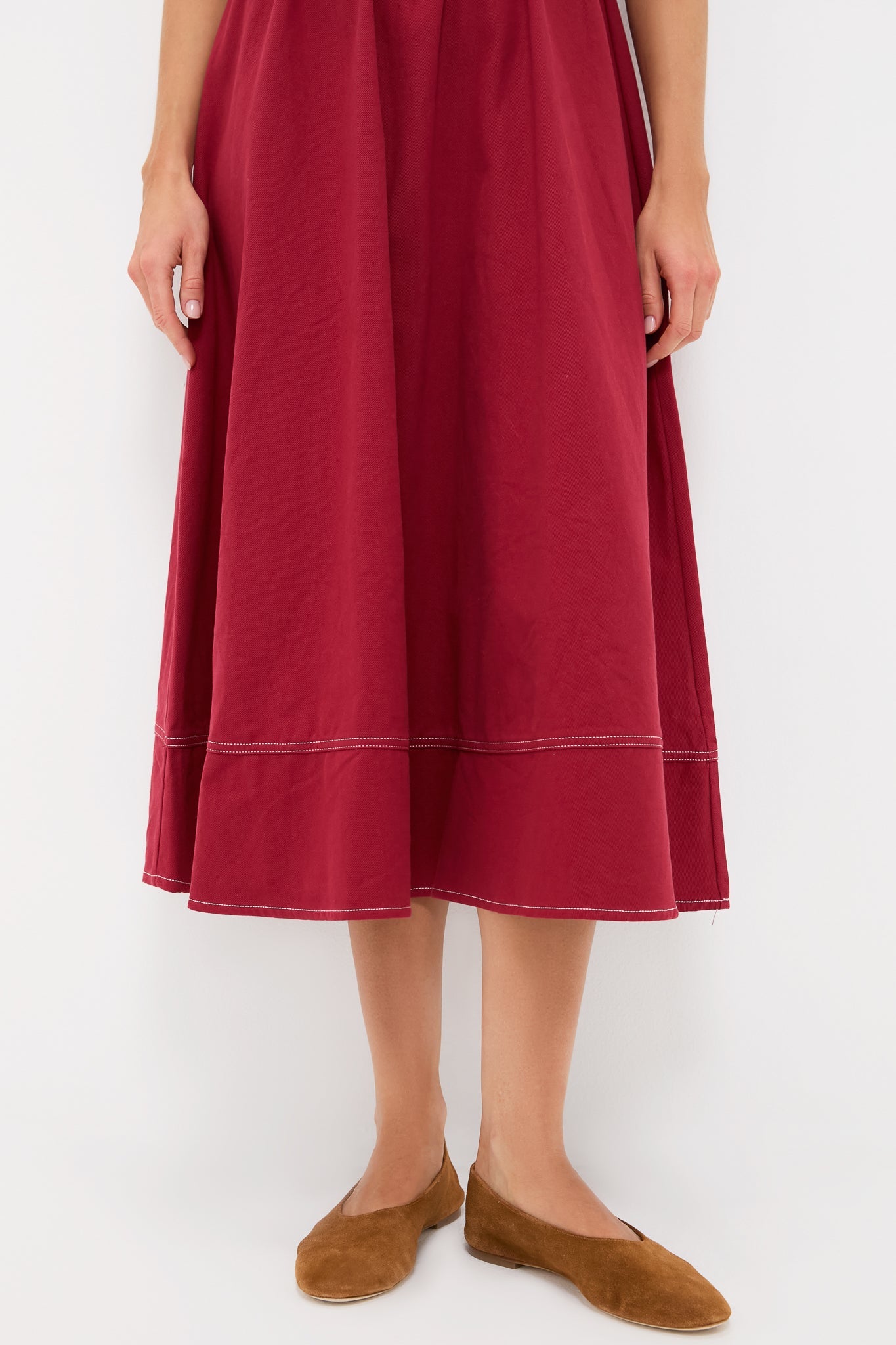Oxblood Puff Sleeve Midi Dress
