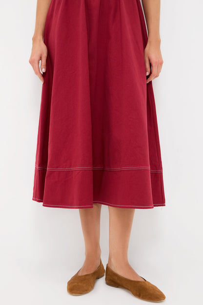 Oxblood Puff Sleeve Midi Dress