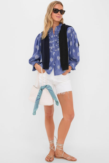 Exclusive Chatham Blue Ruffle Front Blouse