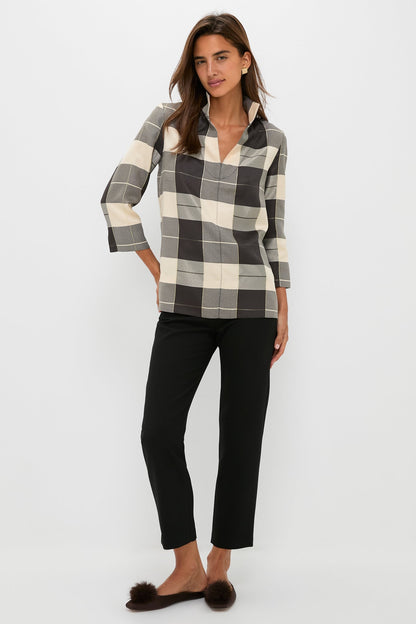 Mairead Check Plaid Margot Stand Collar Blouse