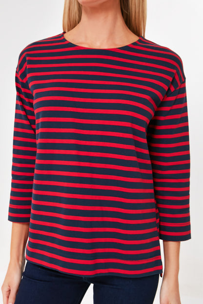 Red and Navy Stripe Becs Tee