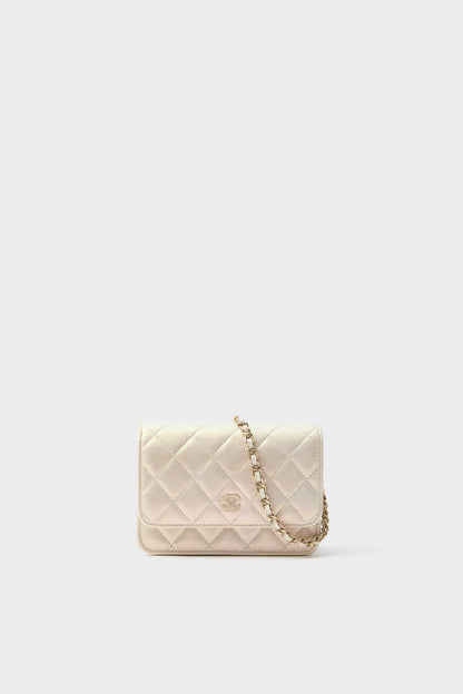 CHANEL Gold Cowhide Leather Wallet On Chain