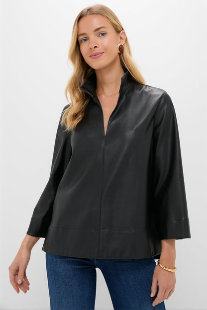 Black Leather Margot Top