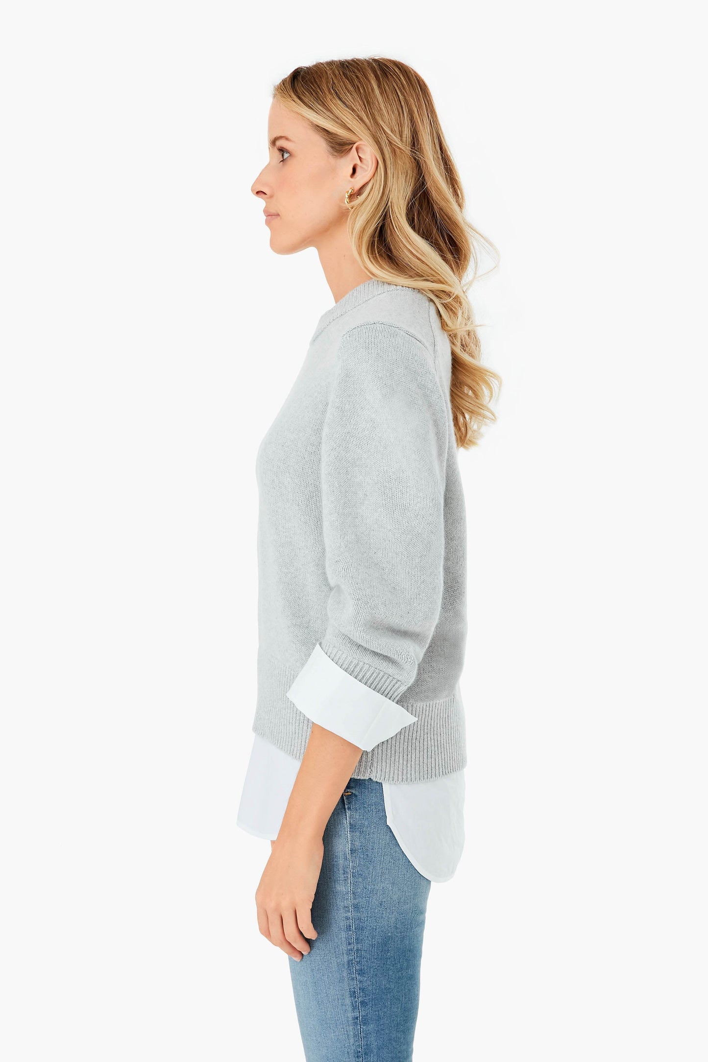 Oyster Gray Melange Raya Ruched Crew Looker