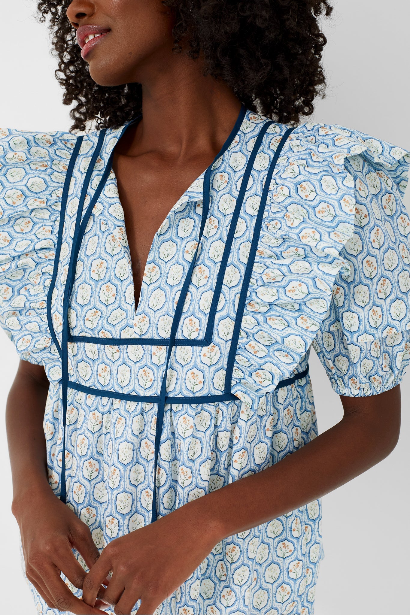 Blue Trellis Floral Rosaleigh Blouse