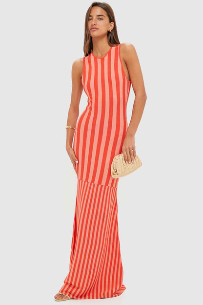 Peachy Keen and Rust Striped Pretra Maxi Dress