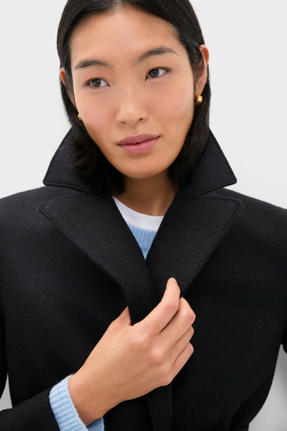 Black Pressed Wool Long Maxi Coat