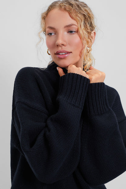 Black Genevieve Cashmere Wool Blend Crewneck Sweater