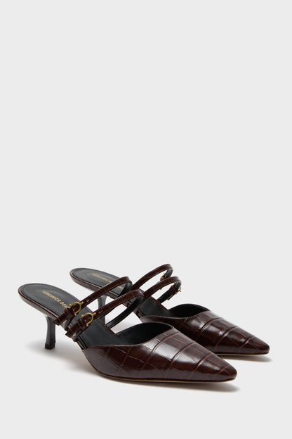 Chocolate Croc Corrie Heels