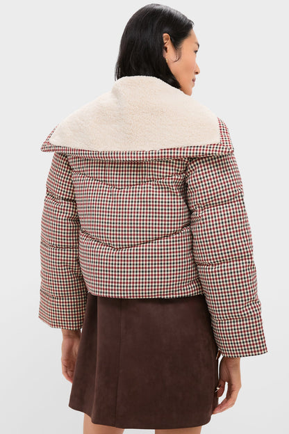 Multi Sally Gingham Puffer with Shearling Collar
