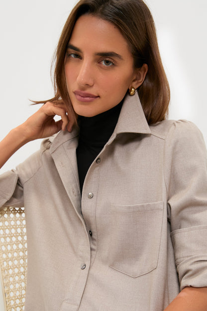 Taupe Brushed Wool Callahan Shirt Dress