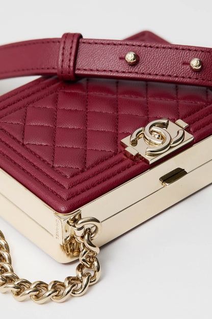 CHANEL Red Sheepskin Leather Boy Minaudiere