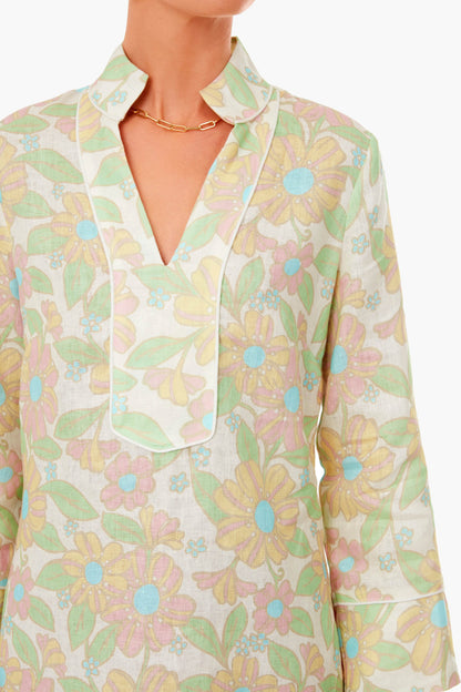 Retro Floral Long Sleeve Classic Tunic Dress