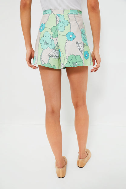Green and Blue Floral Hallie Shorts
