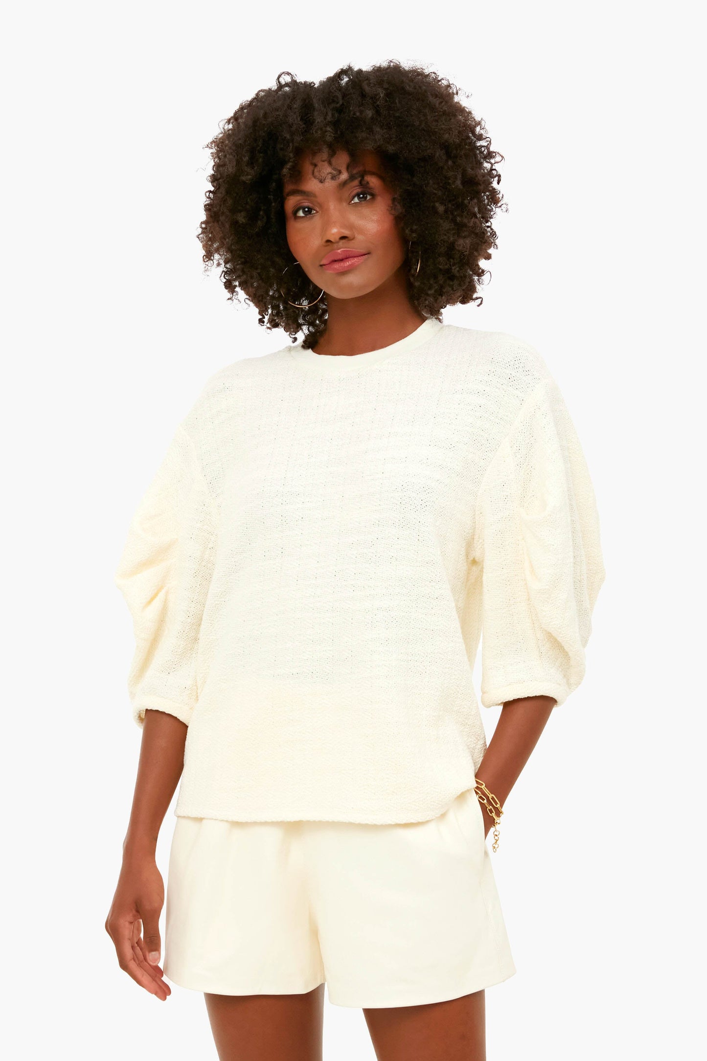 Cream Handspun Knit Pleat Sleeve Top