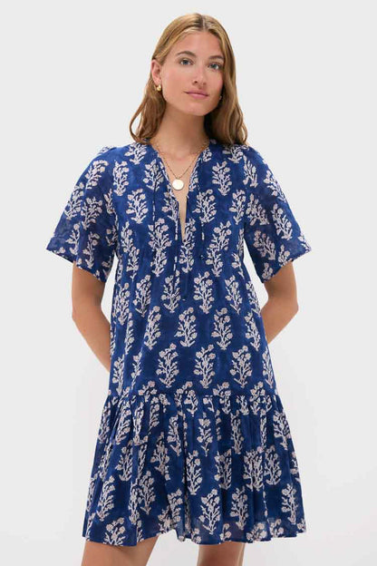 Pressed Flowers Blue Organic Isla Dress