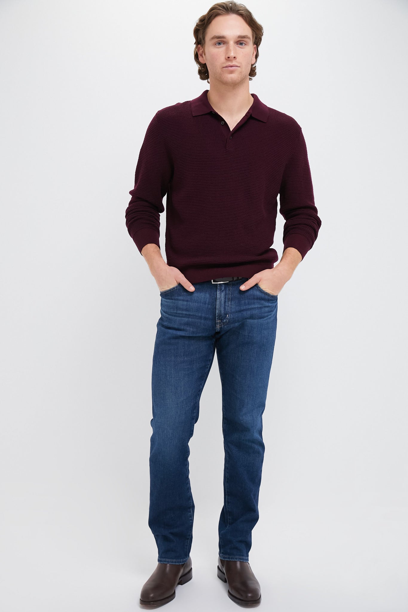 Burgundy Merino Waffle Polo