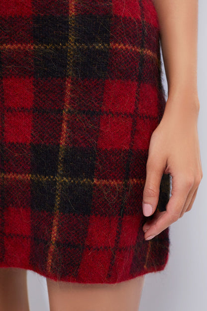 Red Plaid Alpaca Blend Mini Skirt