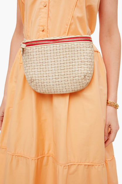 Cream Woven Checker Fanny Pack