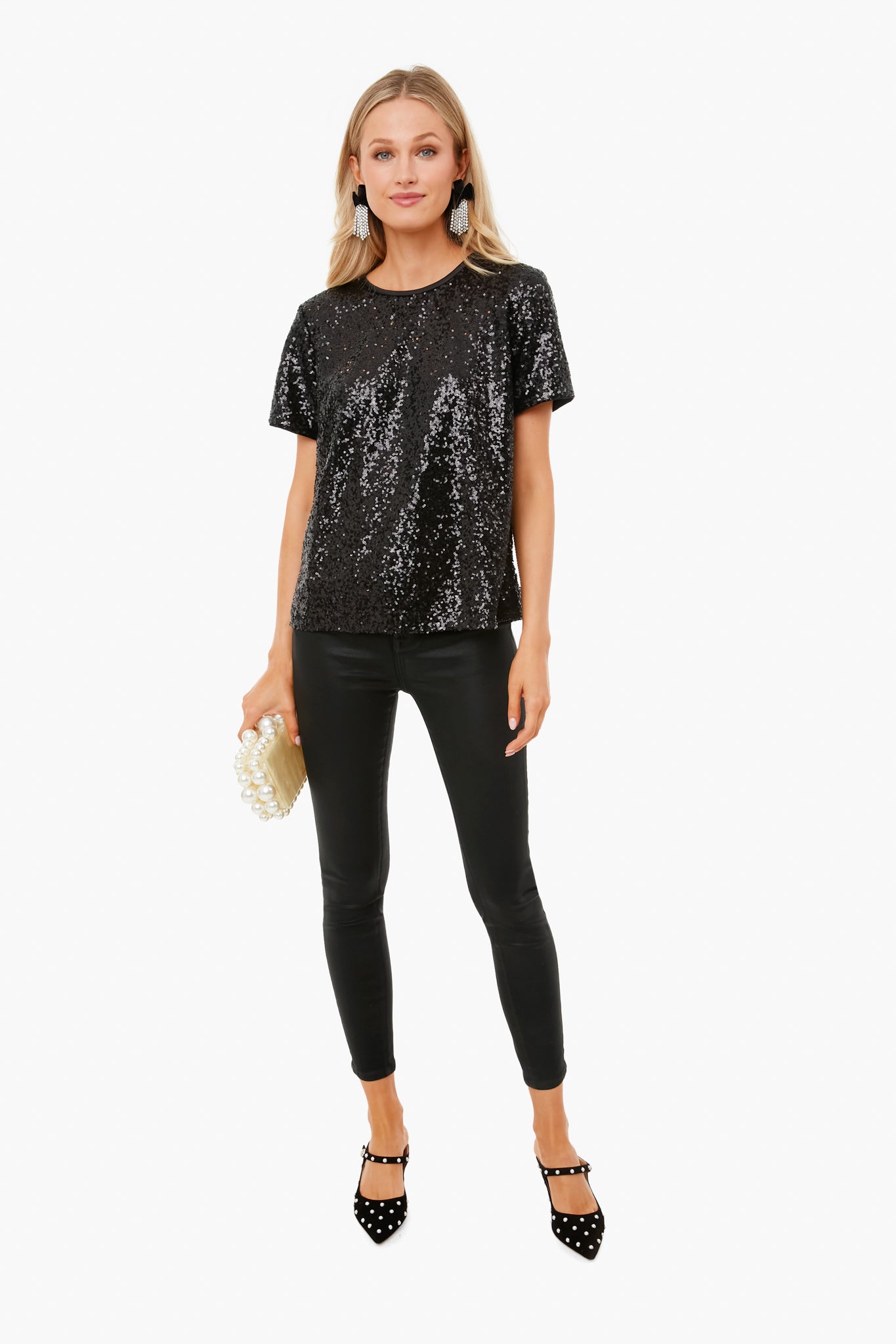Black Sequin Bow Back Top
