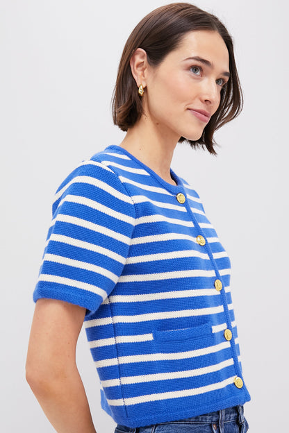 Blue & White Striped Short Sleeve Anna Cardigan