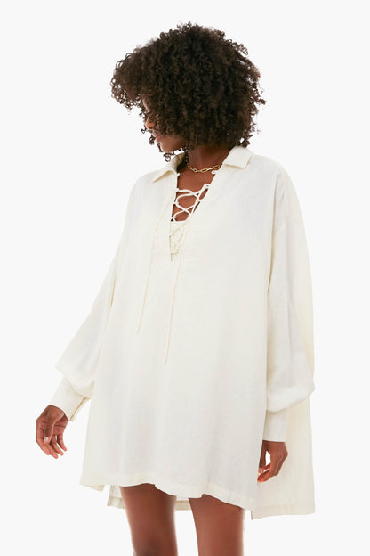 Off White Lace-Up Caftan