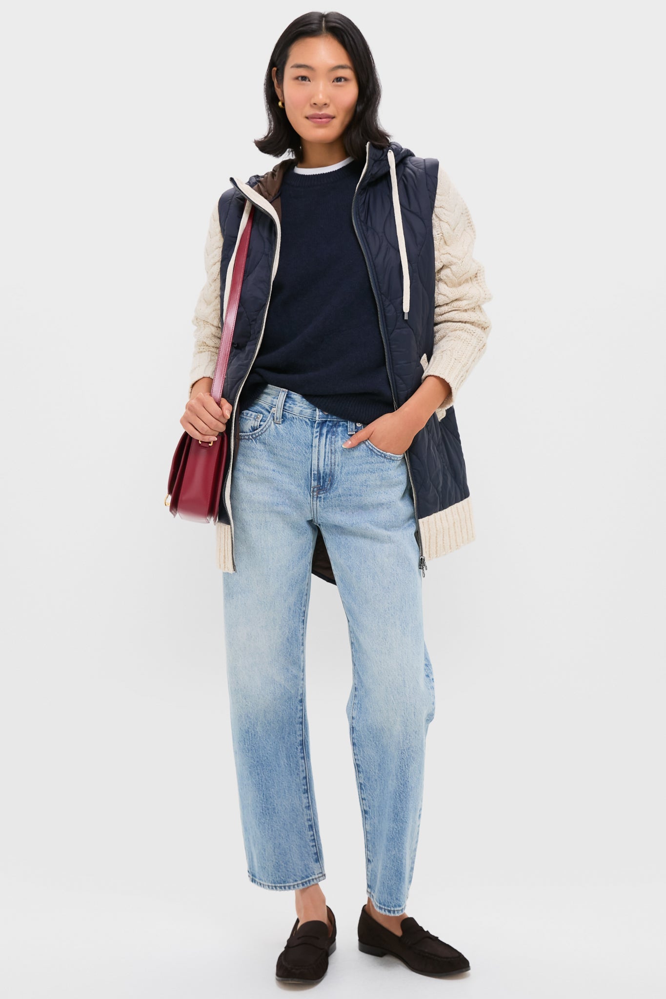 Navy and Heathered Sand Barrows Mixed Media Jacket