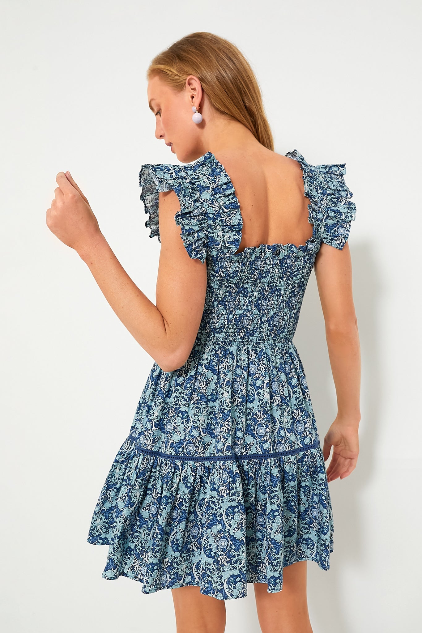 Blue Floral Smocked Eleanor Mini Dress