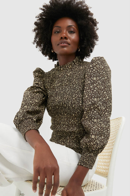 Black & Tan Floral Smocked Montgomery Blouse