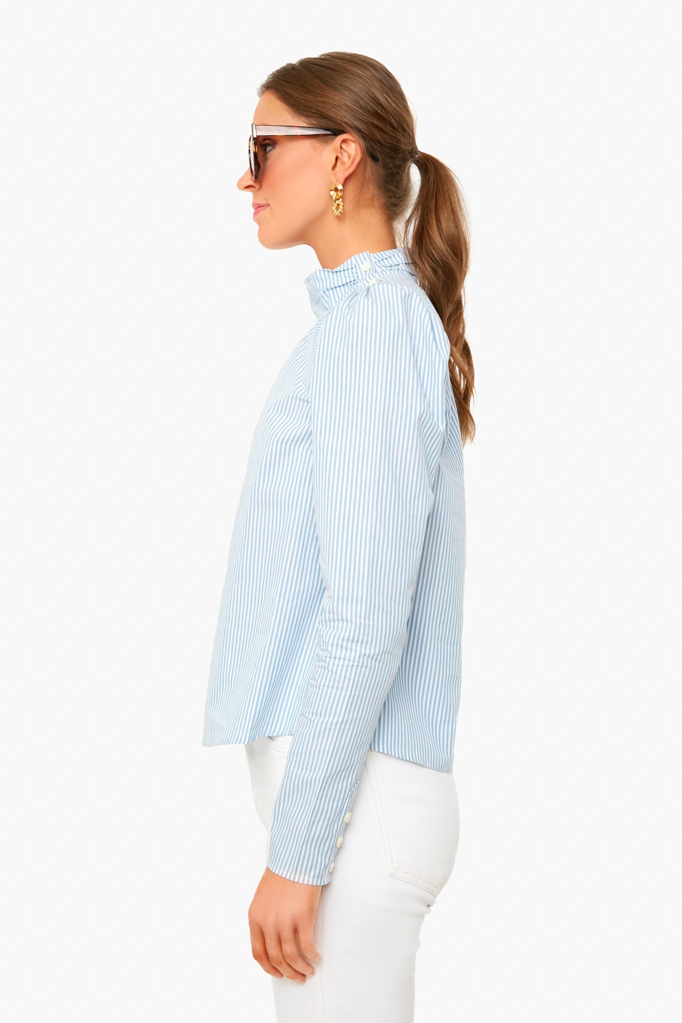Freshwater Stripe Louella Oxford Shoulder Placket Blouse